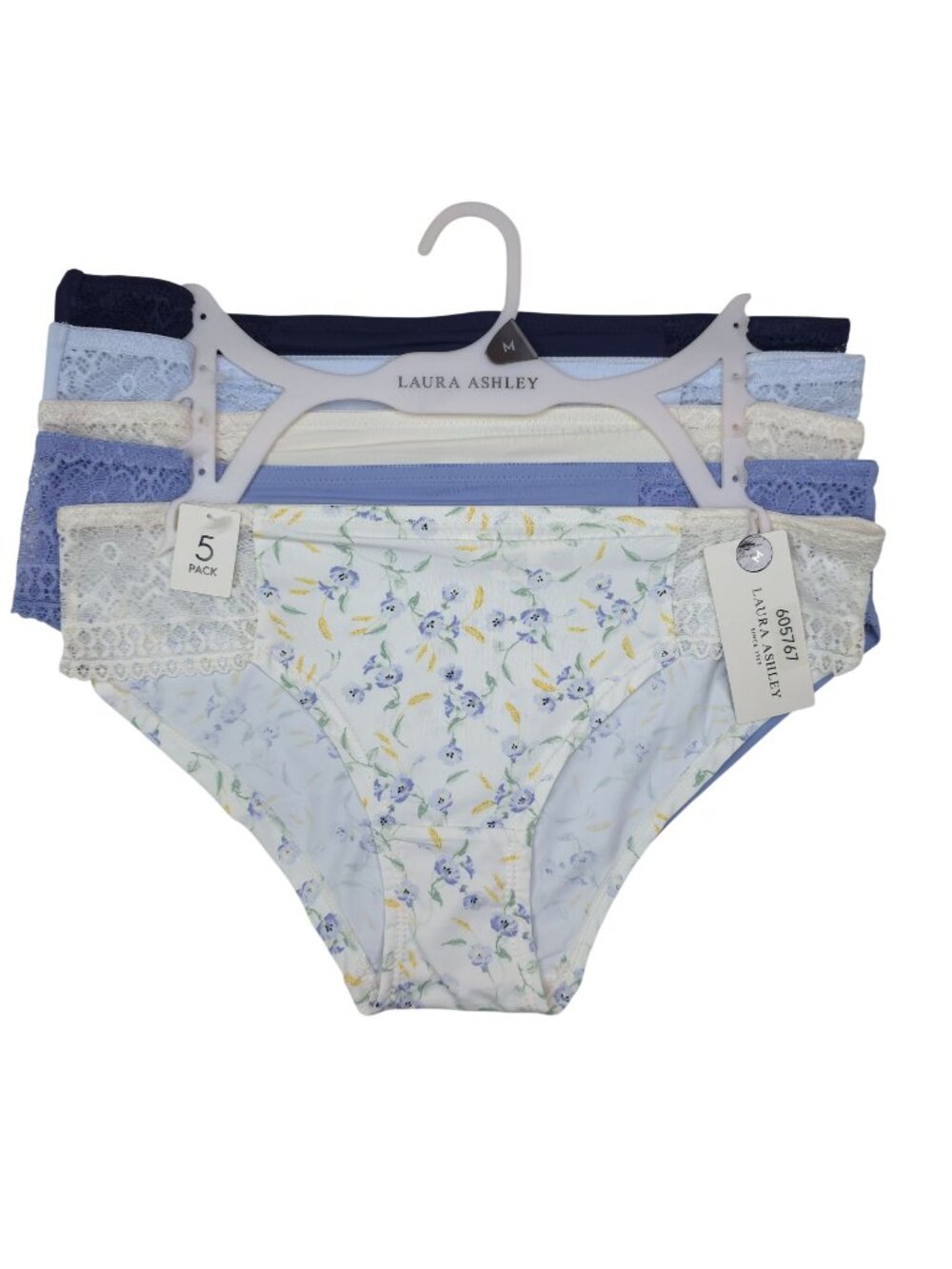 Laura Ashley Womens 5-Pack Floral & Lace Mid-Rise Briefs Medium Multicolor